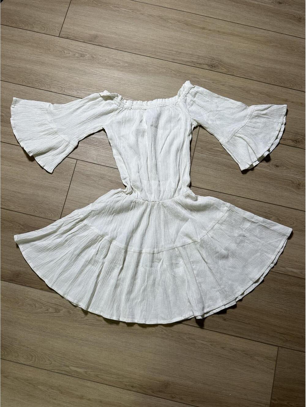 ASOS DESIGN White Off-Shoulder Flared Mini Dress, UK 10 US 6